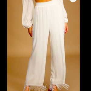 White fringe pants